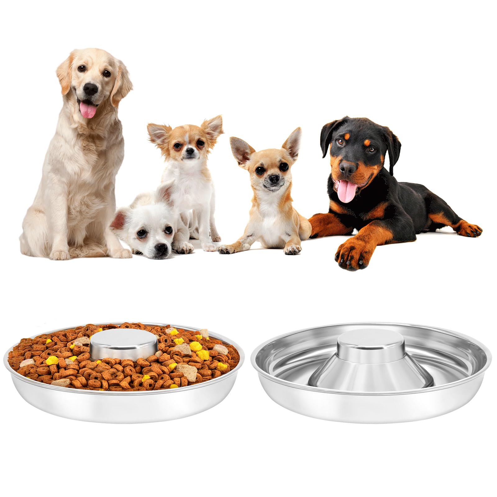 Stainless steel slow feeder bowls for dogs and cats, set of 2