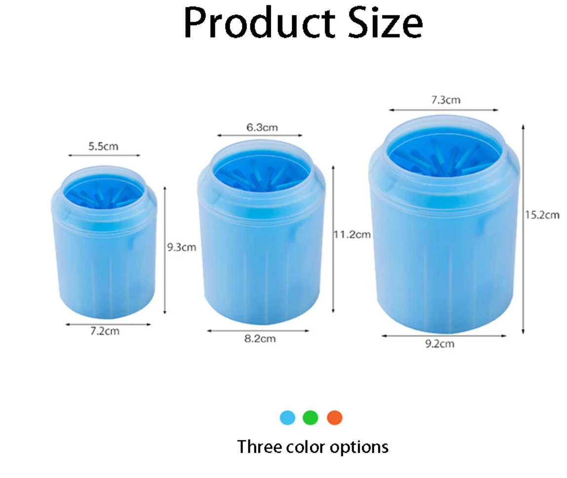 Dog paw being cleaned inside the portable paw cleaner cup
