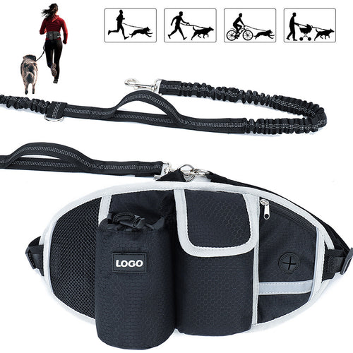 Hands-free dog training leash with waist belt and built-in storage bag