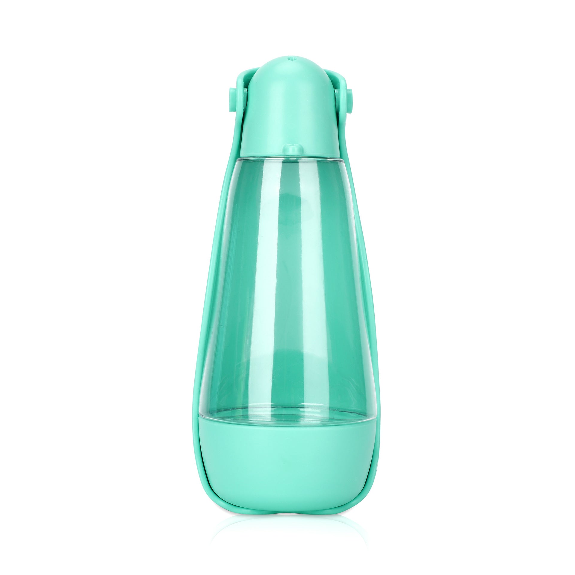 Detail view of the foldable pet water bottle's dispensing lever