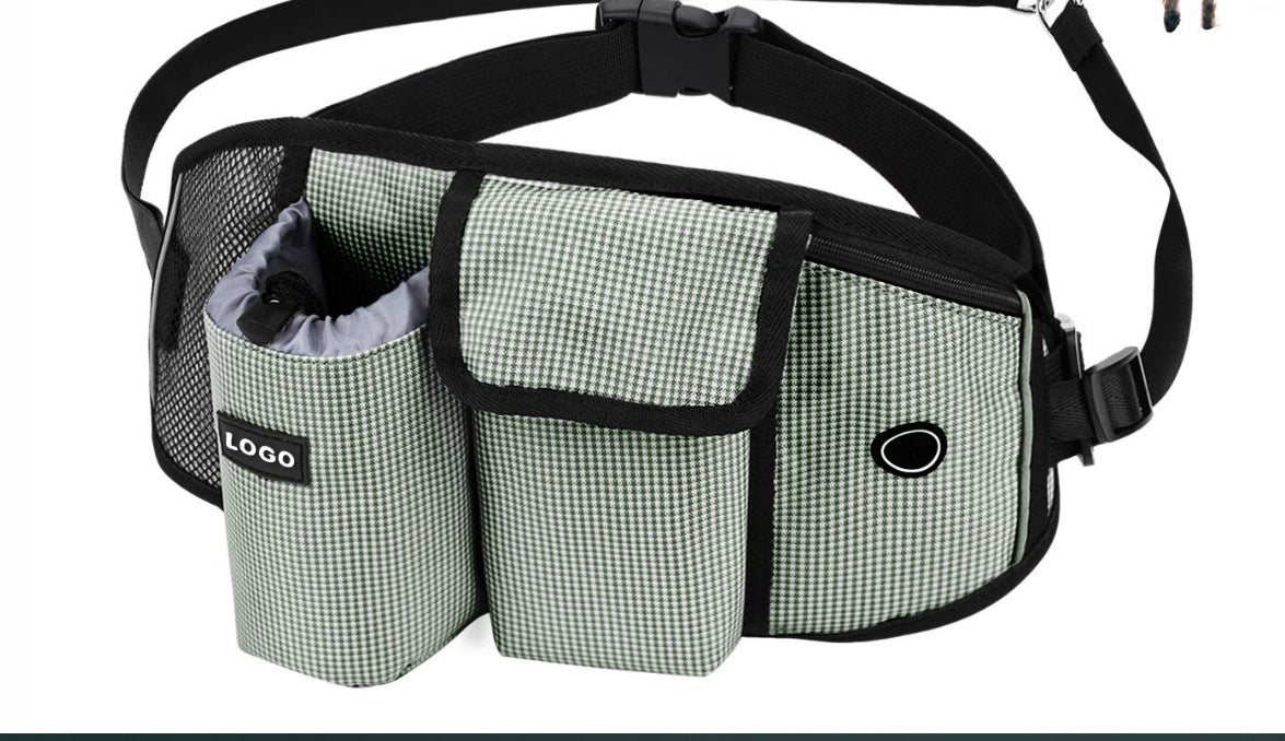 Hands-free dog leash worn at the waist for walking and jogging