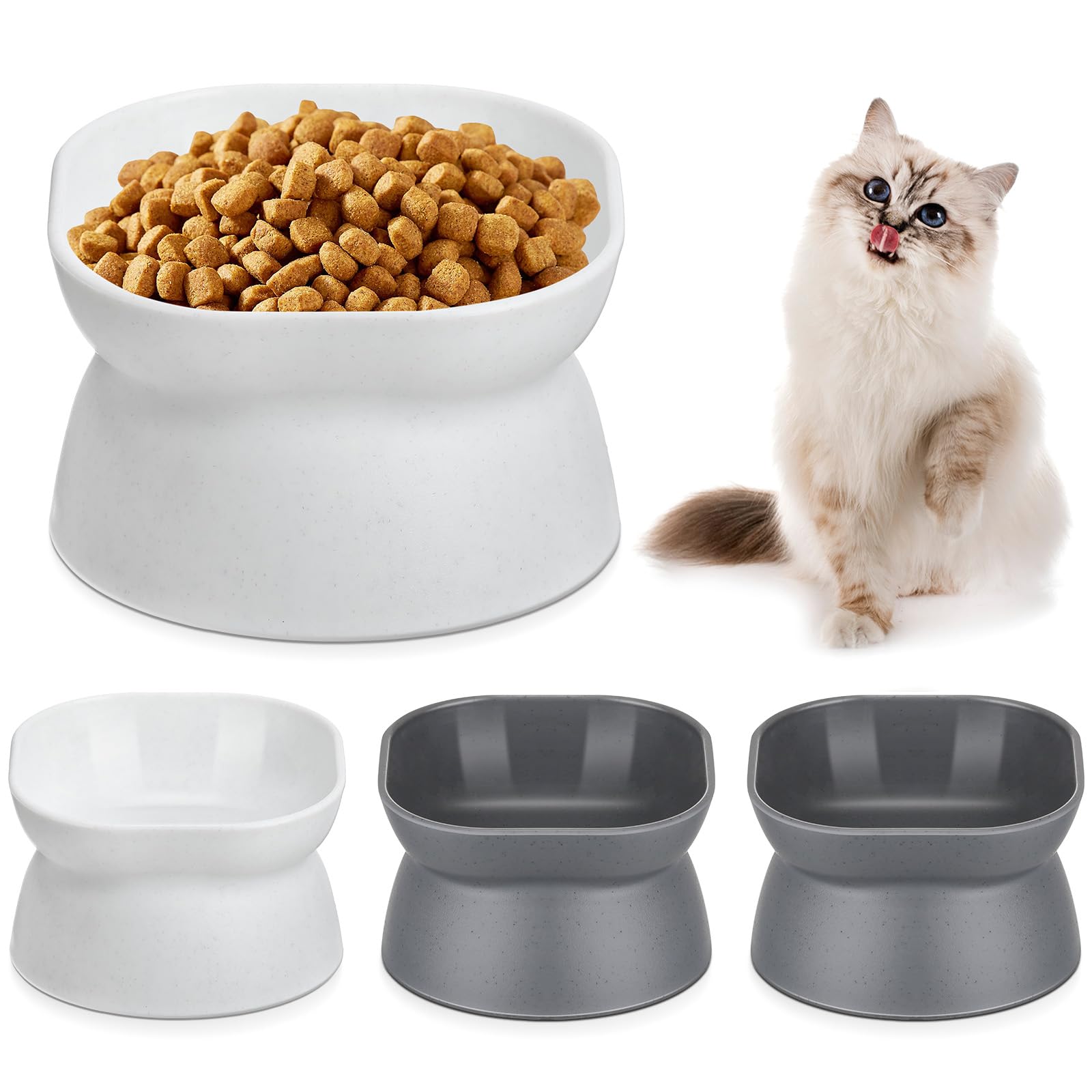 Angled design of the elevated cat bowls that eases neck and whisker strain